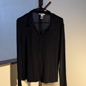 Black Long Sleeve Half Button-Up Shirt